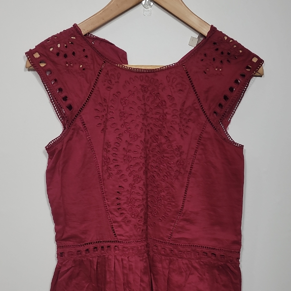 LOFT Deep Red Cotton Lace Dress